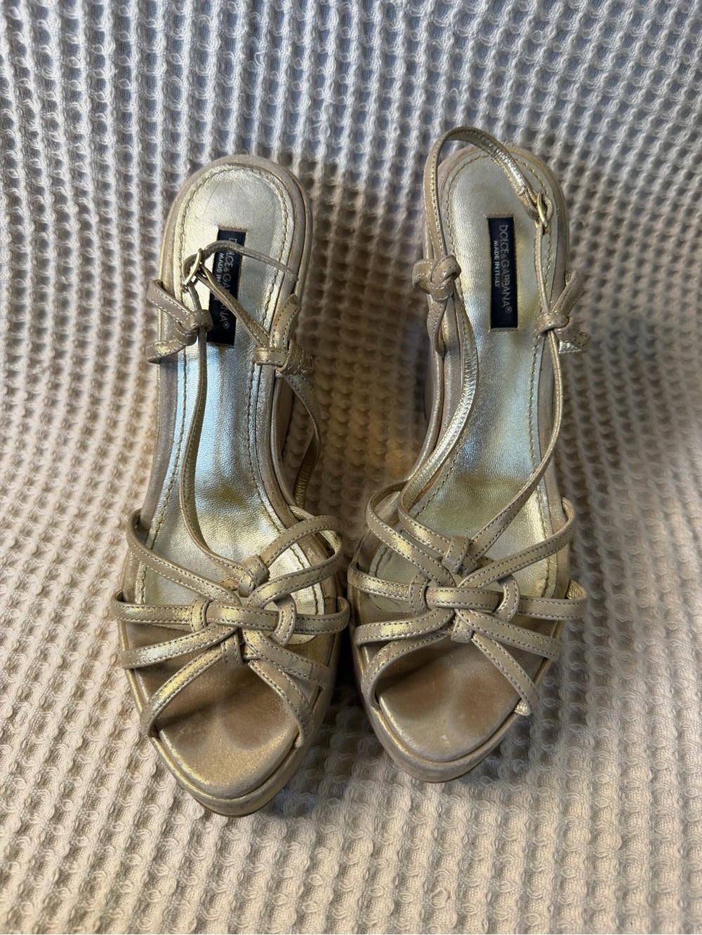Dolce & Gabbana Vintage Gold Satin Platform Wedge Sandals EU 38 US 7.5-8 y2k